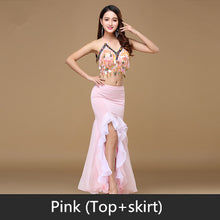Load image into Gallery viewer, 9 Colors Bellydance Sequins Beaded Outfits Bra Belt Skirt - letsdancestore