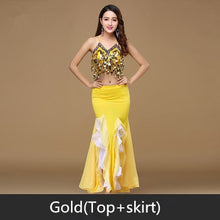 Load image into Gallery viewer, 9 Colors Bellydance Sequins Beaded Outfits Bra Belt Skirt - letsdancestore