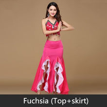 Load image into Gallery viewer, 9 Colors Bellydance Sequins Beaded Outfits Bra Belt Skirt - letsdancestore