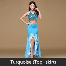 Load image into Gallery viewer, 9 Colors Bellydance Sequins Beaded Outfits Bra Belt Skirt - letsdancestore