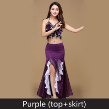 Load image into Gallery viewer, 9 Colors Bellydance Sequins Beaded Outfits Bra Belt Skirt - letsdancestore
