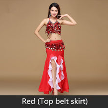 Load image into Gallery viewer, 9 Colors Bellydance Sequins Beaded Outfits Bra Belt Skirt - letsdancestore