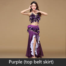 Load image into Gallery viewer, 9 Colors Bellydance Sequins Beaded Outfits Bra Belt Skirt - letsdancestore