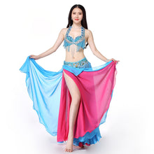 Load image into Gallery viewer, professional Belly Dance Costume Set Bra Belt Skirt Long Fringe - letsdancestore