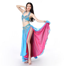 Load image into Gallery viewer, professional Belly Dance Costume Set Bra Belt Skirt Long Fringe - letsdancestore