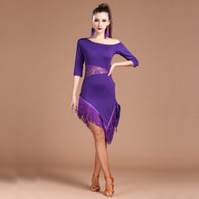Load image into Gallery viewer, Sequin Fringes 2018 Women Latin Dance Clothes Off-shoulder Salsa Samba Mid Sleeves Costumes Latin Dance Dress - letsdancestore