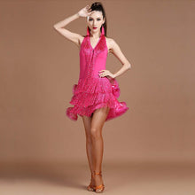 Load image into Gallery viewer, Sequin Fringes 2018 Women Latin Dance Clothes Off-shoulder Salsa Samba Mid Sleeves Costumes Latin Dance Dress - letsdancestore